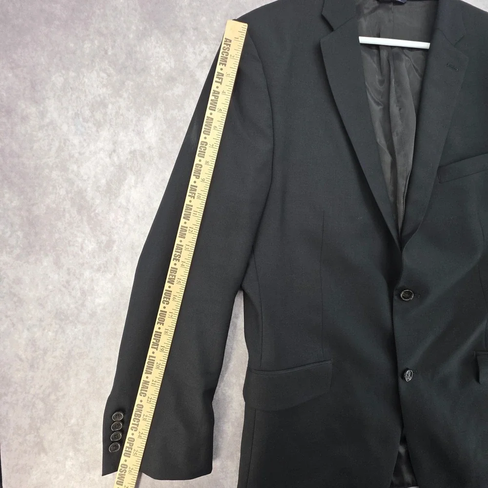 Ralph Lauren Mens Blazer Suit Jacket 46L Black 100% Wool 2 Button Made in Canada